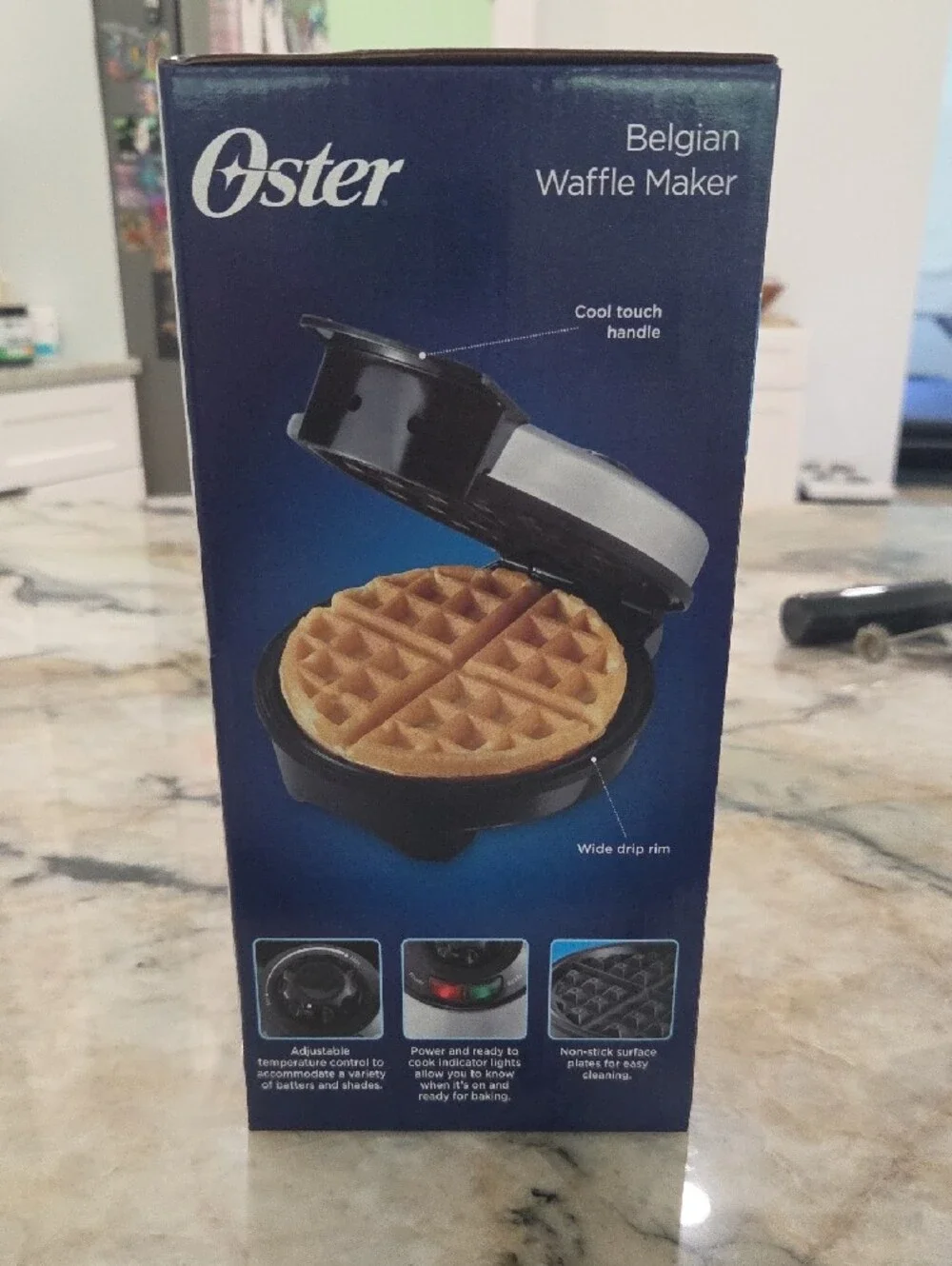 Oster Belgian Waffle Maker in silver and black finish